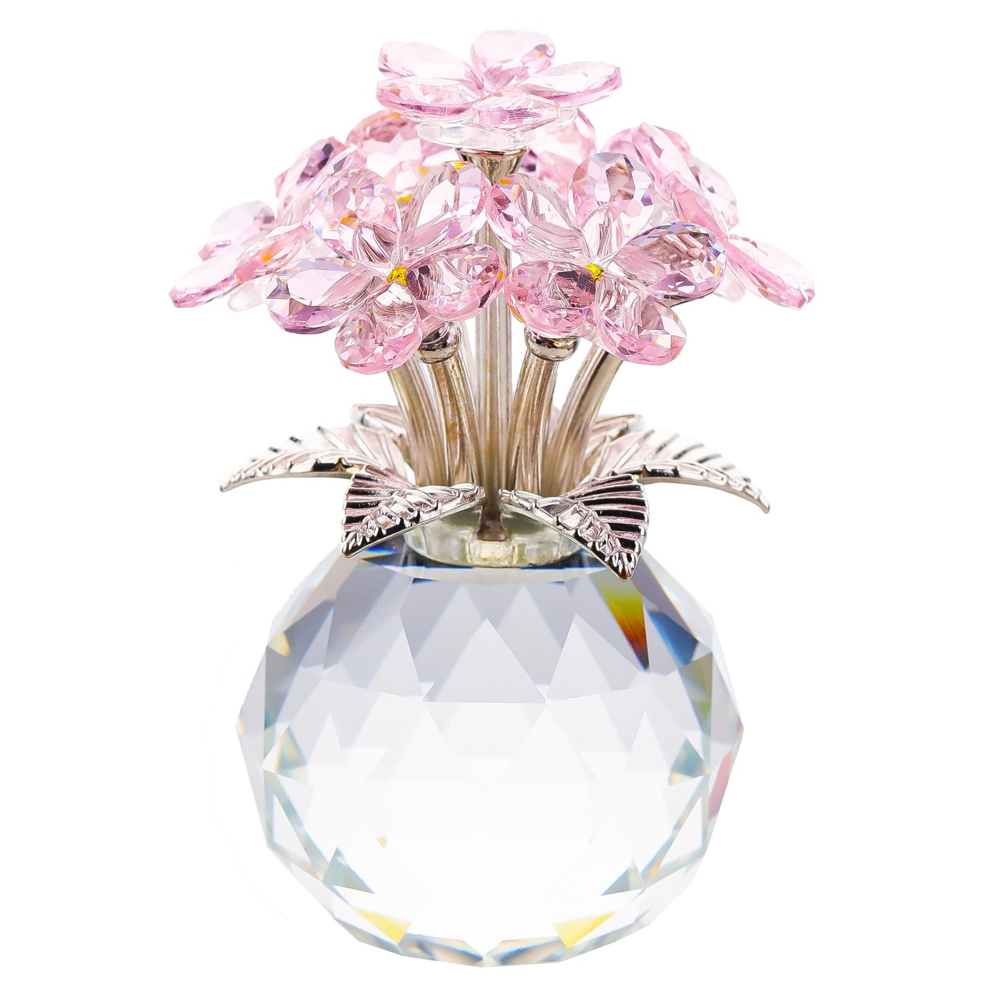 Qianwei Pink Forget Me Not Crystal Flowers - Sympathy Glass Flowers Collectible Figurines Decor Paperweight Ornament Home Office Table Desk Decorations