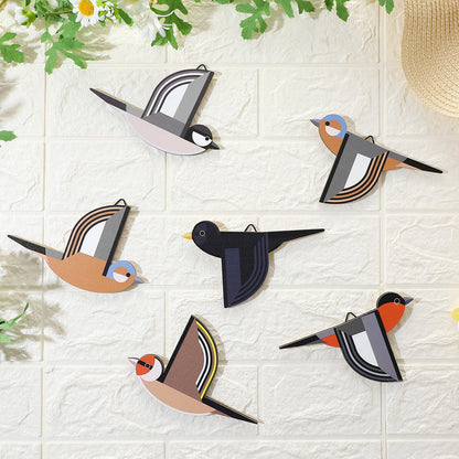 Wesiti 6 Pcs Wooden Bird Wall Art Rustic Farmhouse Flying Bird Art Wall Decor Geometric Scandinavian Home Decor for Living Room Bedroom Gift