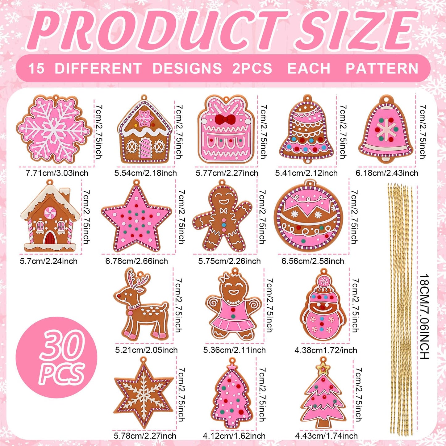Vertintong 30 Pcs Pink Christmas Gingerbread Hanging Ornaments Pastel Gingerbread Ornaments Soft PVC Christmas Tree Wall Hanging Decoration for Xmas Party Office Home Decor Winter