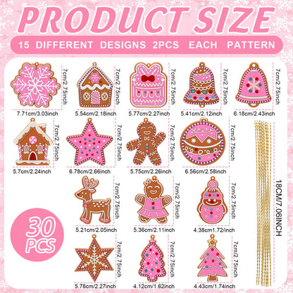 Vertintong 30 Pcs Pink Christmas Gingerbread Hanging Ornaments Pastel Gingerbread Ornaments Soft PVC Christmas Tree Wall Hanging Decoration for Xmas Party Office Home Decor Winter