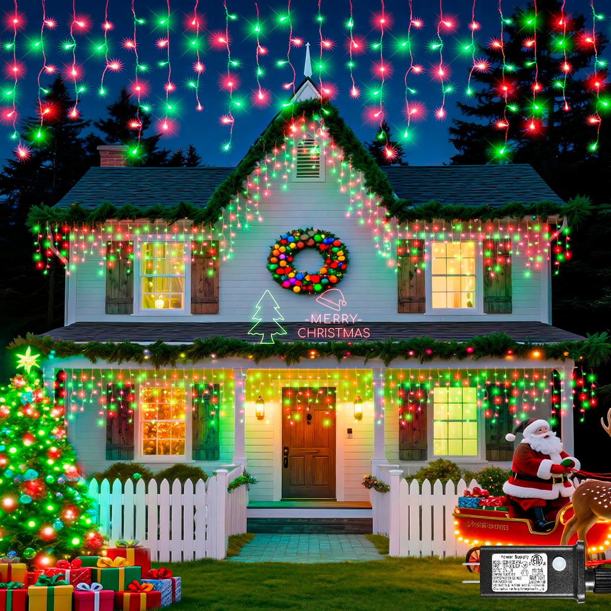 Icicle Lights for Outside - 33FT 400 LED Icicle Christmas Lights Outdoor with 75 Drops 8 Modes Timers, Waterproof Connectable Hanging Lights for Indoor Eaves Party Holiday Decorations, Red and Green