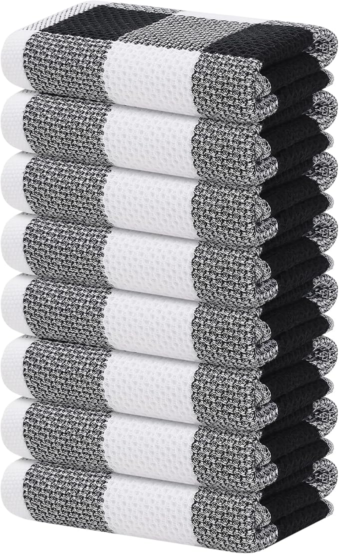 Homaxy 100% Cotton Waffle Weave Check Plaid Kitchen Towels, 13 x 28 Inches