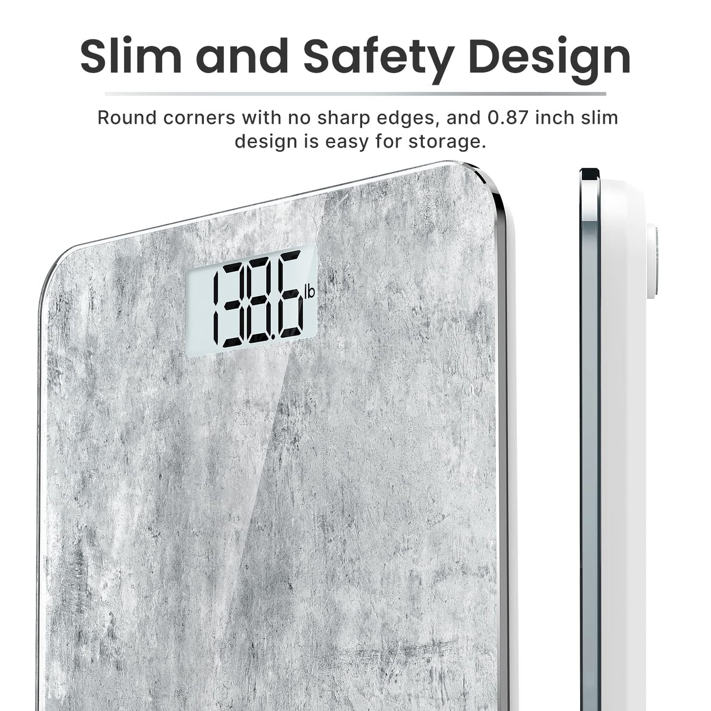 RENPHO Digital Bathroom Scales for Body Weight, Weighing Scale with High Precision Sensors Accurate, Bathroom Scales Weight Machine for People, LED Display, Step-On (ST/LB/KG), Concrete, Core 1S