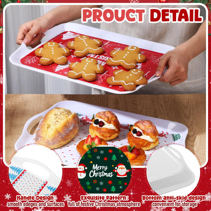 Bokon 4 Pcs Christmas Serving Trays with Handles 16"x 11" Large Christmas Platters Serving Dish Rectangular Xmas Tree Winter Holiday Food Tray for Snack Cookie Candy Dessert Plate Party(Classic Xmas)