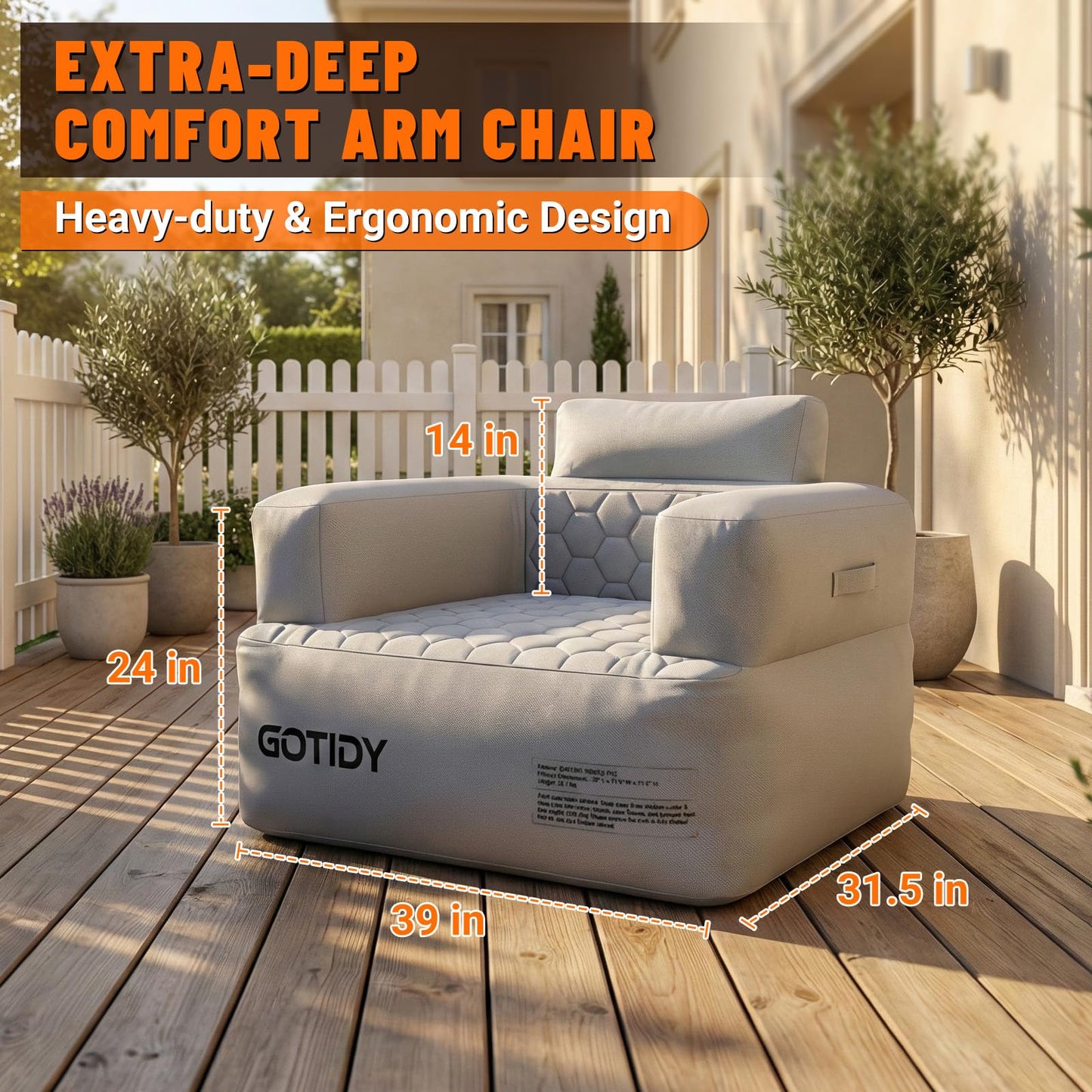 GOTIDY Inflatable Couch, Camping Couch with Detachable Built-in Pump, Inflatable Sofa with Breathable, Puncture-Resistant Fabric Texture Cover, Camping, Beach, Backyard Party
