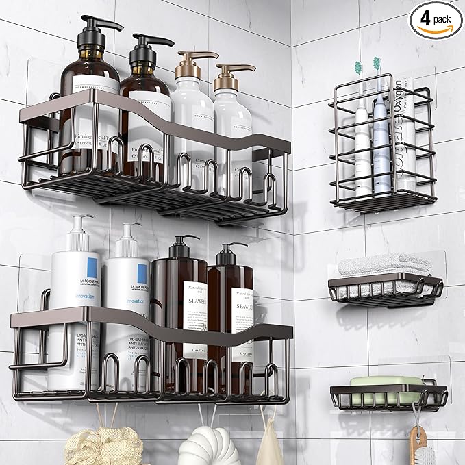EUDELE 5-Pack Rustproof Stainless Steel Shower Caddy – No Drill Adhesive