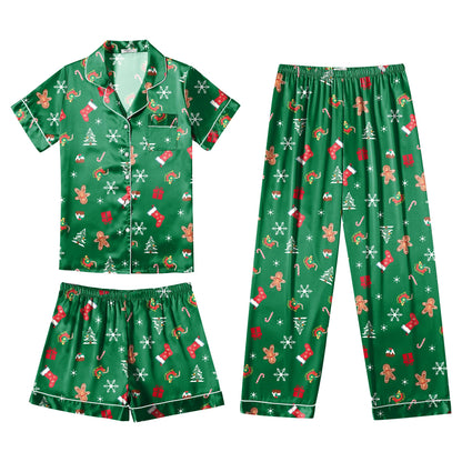 Ekouaer Silk Pajamas for Women Set Satin Pjs Soft Short Sleeve Button Down Sleepwear 3 Piece Loungewear S-XXL