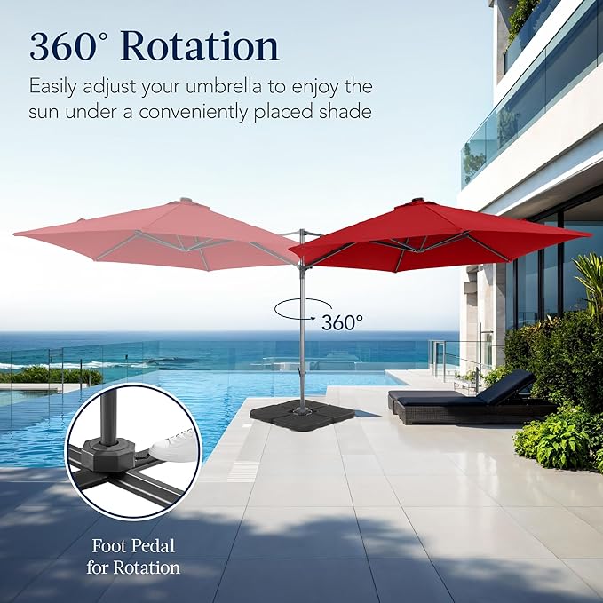 Best Choice Products 10ft Offset Cantilever Hanging Market Patio Umbrella, Smooth 360° Rotation, 8 Sturdy Ribs, Easy Adjustment - Red