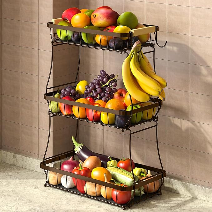 2 Tier Large Fruit Basket for Kitchen Counter