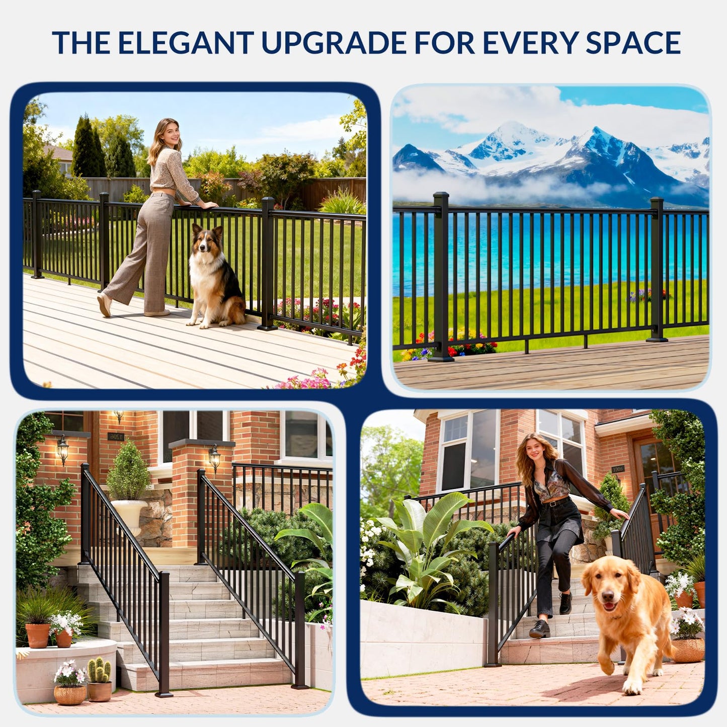 Egadis 36 in. H x 8 ft. W Black Deck Railing Kit with 2 Post, Textured AAMA 2604 Powder-Coat Finish Modular Aluminum Railing System for Outdoor Decks, Porches & Balconies(1 Panel, 2 Post)