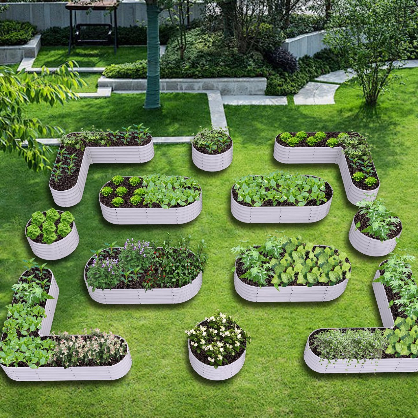 A ANLEOLIFE 12-Pack 4X4X1.5ft & 6X2X1.5ft & 81x81x18 in Deep Root Galvanized Raised Garden Beds Outdoor for Planting Vegetables Flowers Herb, Antique White