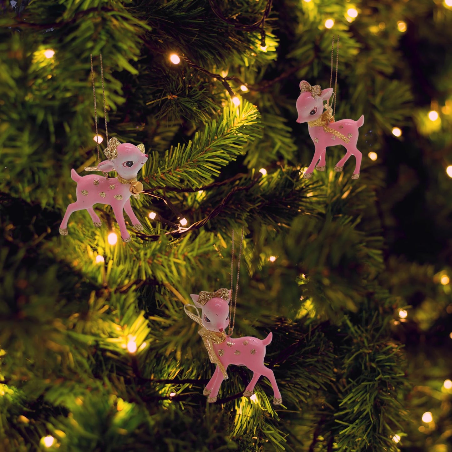Pink Retro Reindeer Christmas Ornaments, Small Hanging Festive Ornaments, Unique Holiday Reindeer Decor, Set of 3