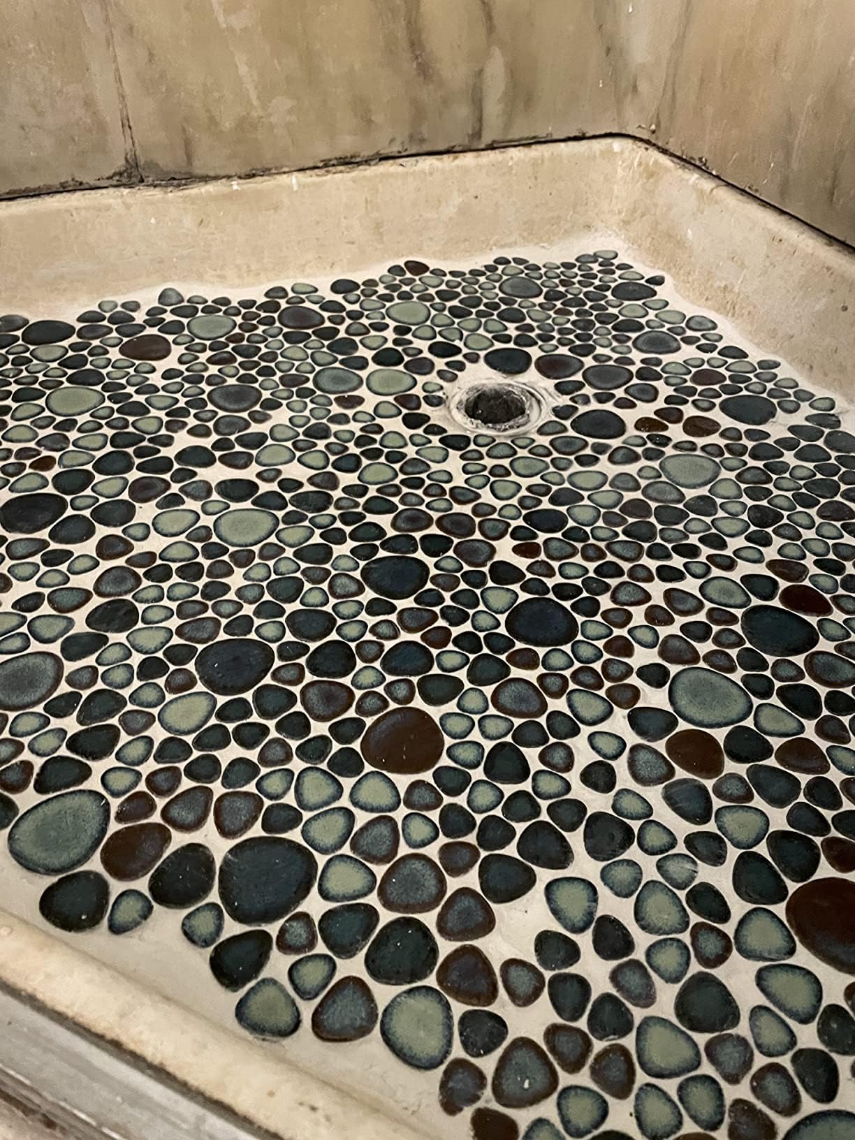Hominter Artisan Pebble Mosaic Tile Sheet Irregular Blue Green Stone-Look Waterproof Ceramic Shower Floor & Wall Tiles, Kitchen Bath Backsplash and Pool Tiles(5 Square Feet)