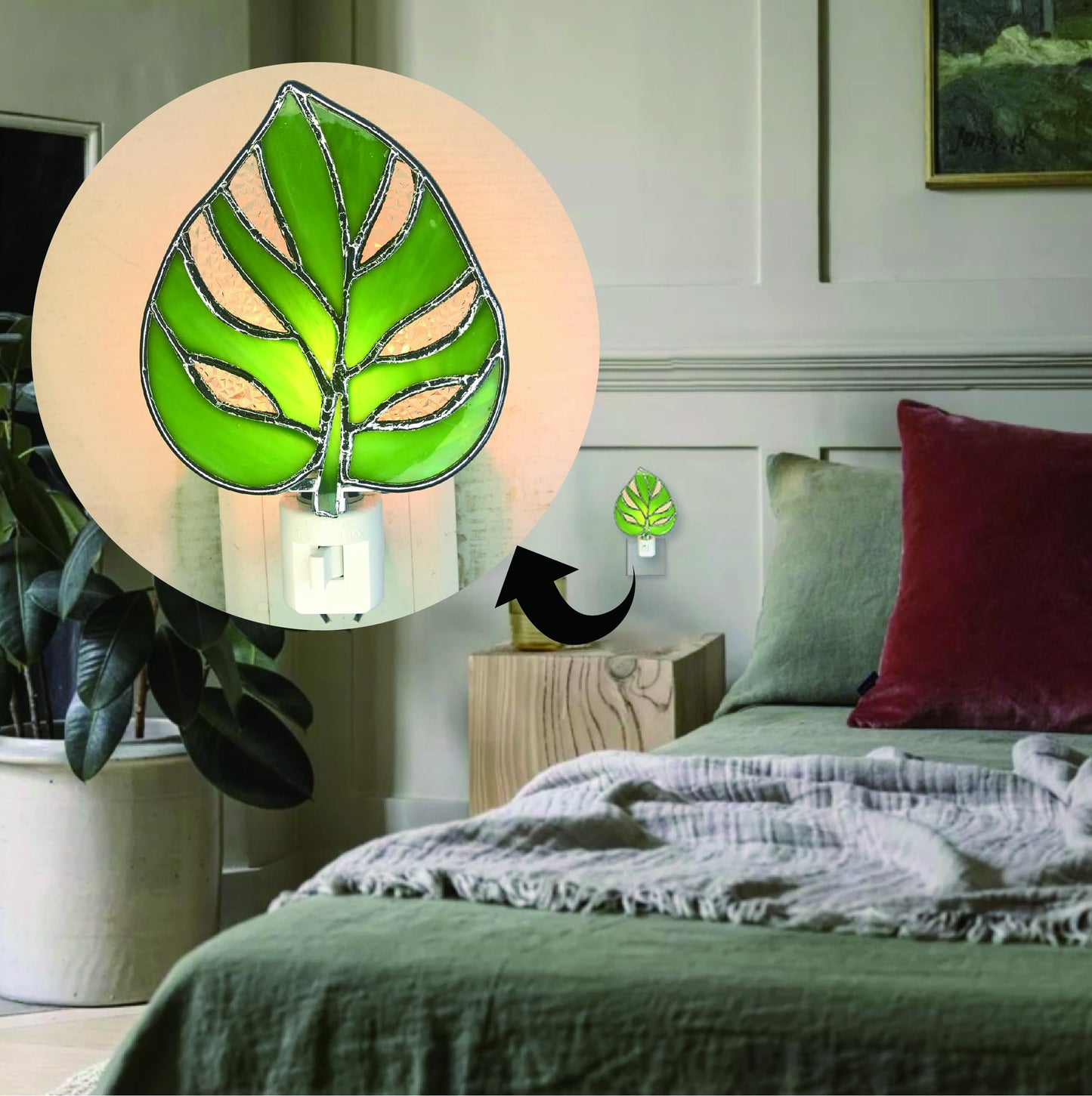 DUONAYU Stained Glass Monstera deliciosa Liebm Night Light Plant Night Light Bedroom Bed Light Gifts from Nature. DYM9015