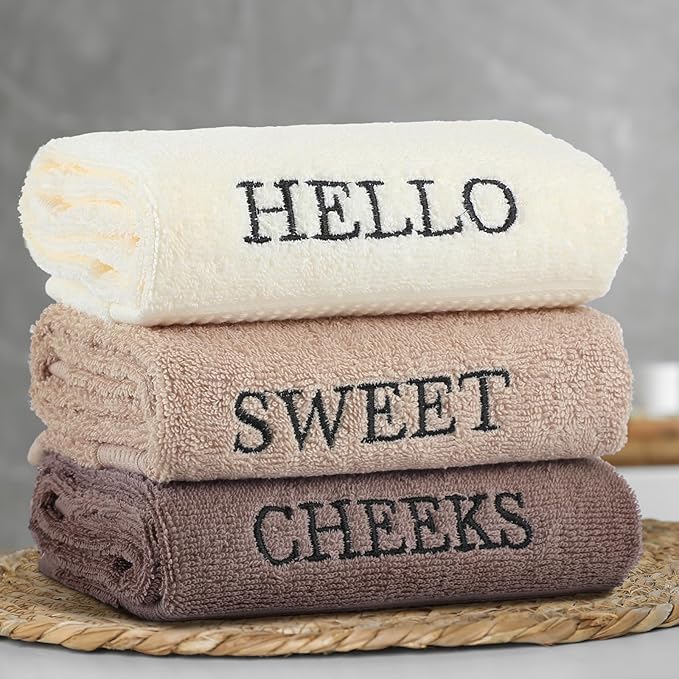 3 Pcs Hello Sweet Cheeks Hand Towels Farmhouse Decorative Embroidered Bathroom