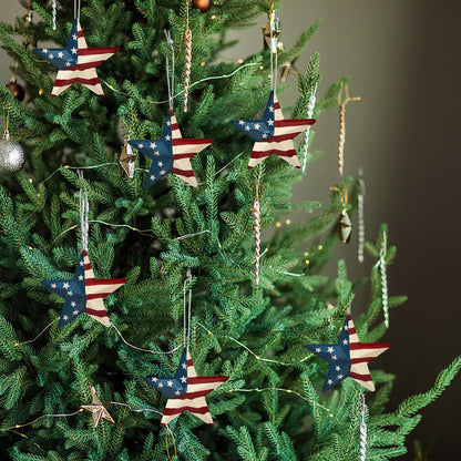 Patriotic Star Ornaments 4th of July American Flag Metal Star Hanging Decorations 3.6x3.6 Barn Decor for Tree Memorial Day Party Decor