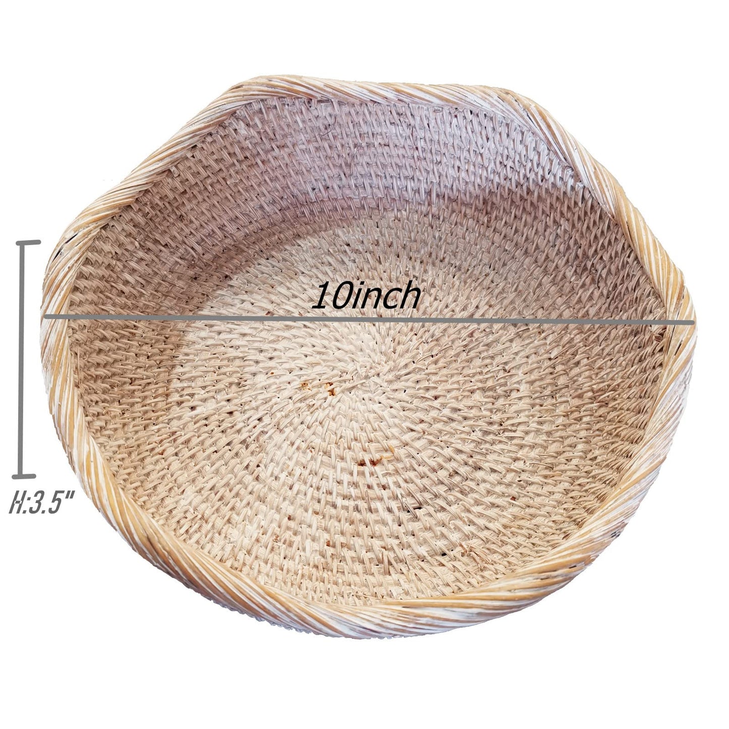 Handmade White Rattan Round Fruit Basket Food Storage Bowls Kitchen Organizer Snack Serving Bowl Wavy Edge Circle Tray Basket, Boho Home Décor Display Tray for Table, Dining Room,M
