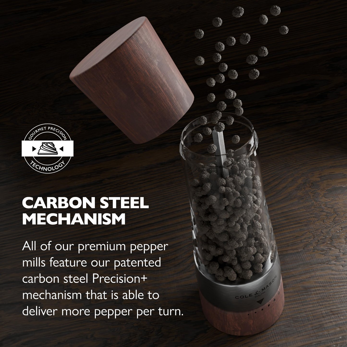Cole & Mason Derwent Pepper Mill - Refillable Pepper Grinder with Gourmet Precision Mechanisms - Kitchen Accessories for Cooking - Black Peppercorn Grinder for Seasoning - Pepper Mill, Forest Wood