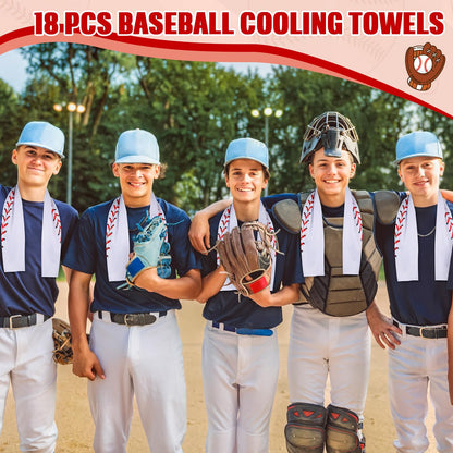 CraftyDream 18 Counts Cooling Towels, Softball Towel Breathable Chilly Ice Towels, 40"x12" Cooling Towel for Baseball Team Coach Gift Training, Cold Sweat Rag for Sport (White, Baseball)
