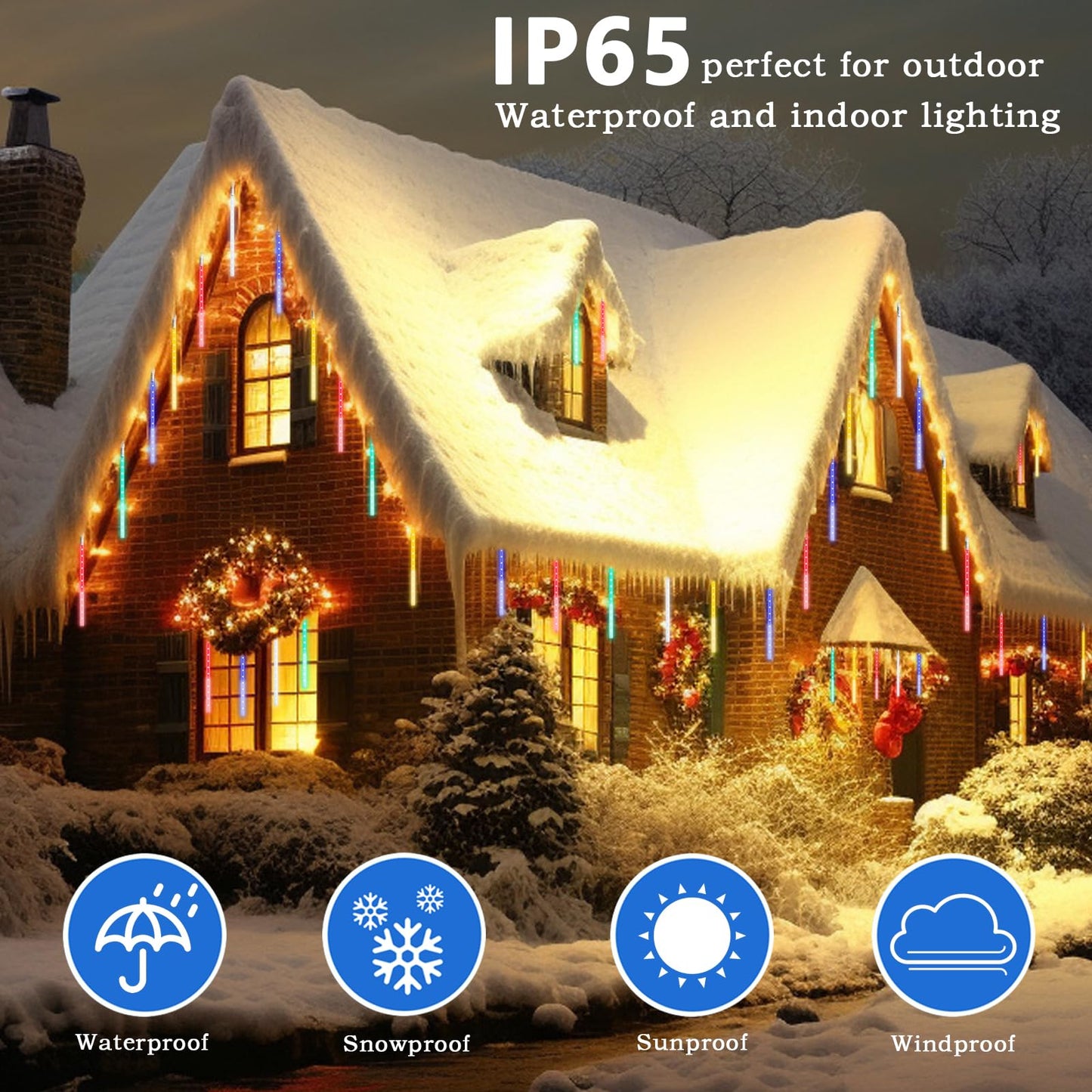 Roytong Meteor Shower Lights - 20 Inch 10 Tube 540 LED Rain Falling Icicle Cascading Lights for Xmas Tree, Halloween, Patio, Garden, Eaves Decoration (Can Connect 100 Sets)