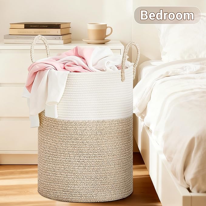 Tall Laundry Basket with Handles, 100L Portable Dirty Clothes Hamper, Boho