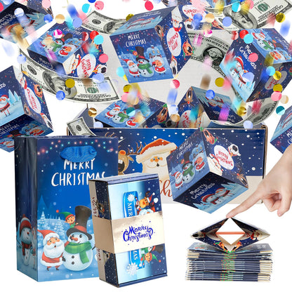 Christmas Surprise Gift Box Explosion for Money, Unique Folding Bouncing Red Envelope Gift Box with Confetti, Cash Pop Up Money Box for Christmas, Birthday, Anniversary, Valentine (15 Bounces, Blue)