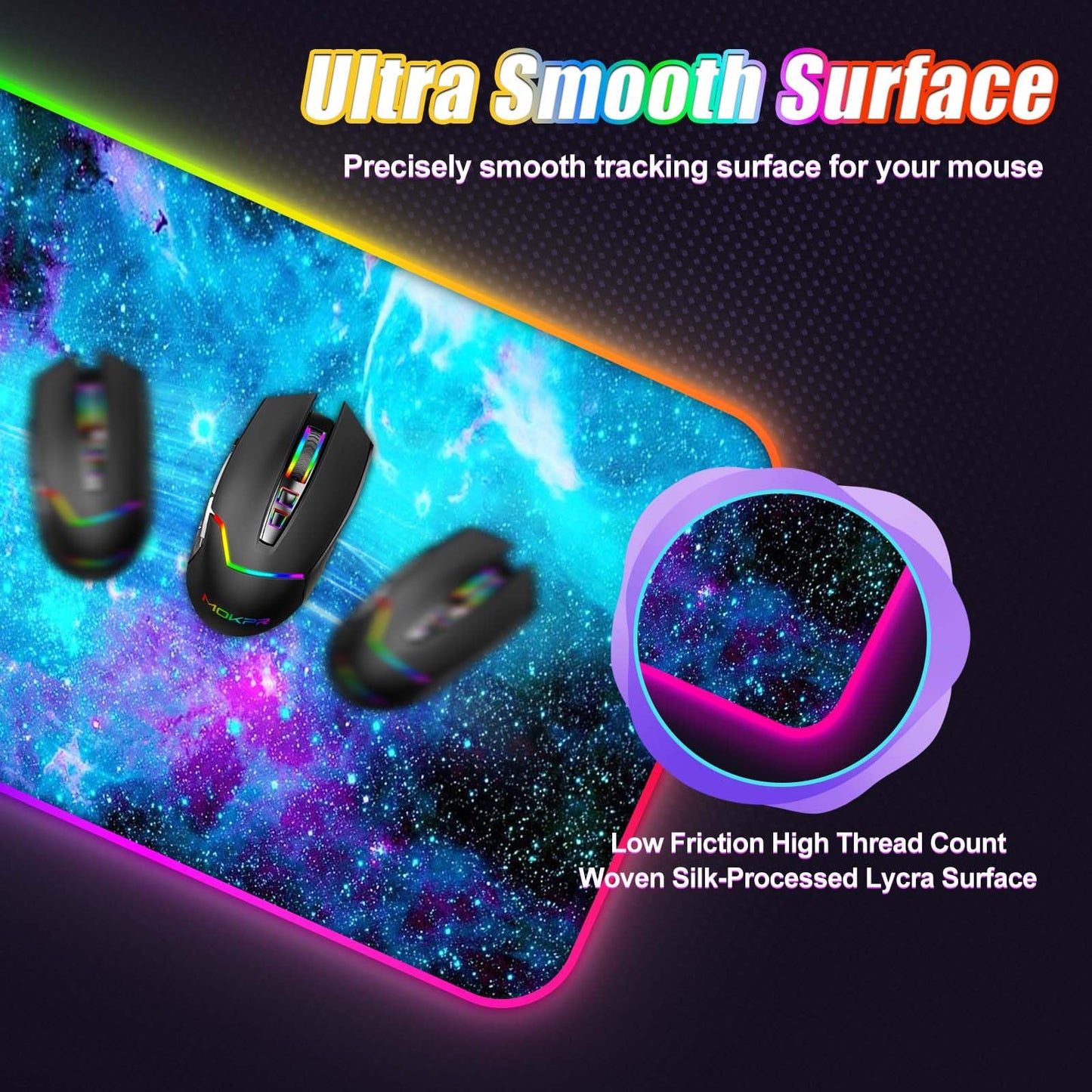 ToLuLu Wireless Charging RGB Gaming Mouse Pad, 15W LED Mouse Mat with 30W Charger, 14 Light Modes Large Mousepad with Wrist Support, Non-Slip Rubber Base Desk Mat Computer Keyboard Pad, Galaxy Nebula