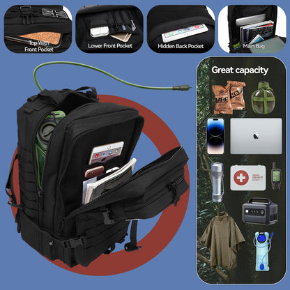 Delgeo 45L Military Tactical Backpacks Molle Army Assault Pack 3 Day Bug Out Bag Hiking Treeking Camouflage Hunting Rucksack