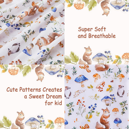 lasoftan Kids Sheet Set Twin Size, Twin Sheet Set with Oil Squirrel Pattern，Breathable Silky Soft Microfiber Kids Fitted Sheet
