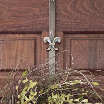 Haute Decor Adjustable Length Wreath Hanger with Removable Icon (Oil-Rubbed Bronze - Fleur De Lis) - Metal Over The Door Wreath Hanger for Front, Back, Interior Doors