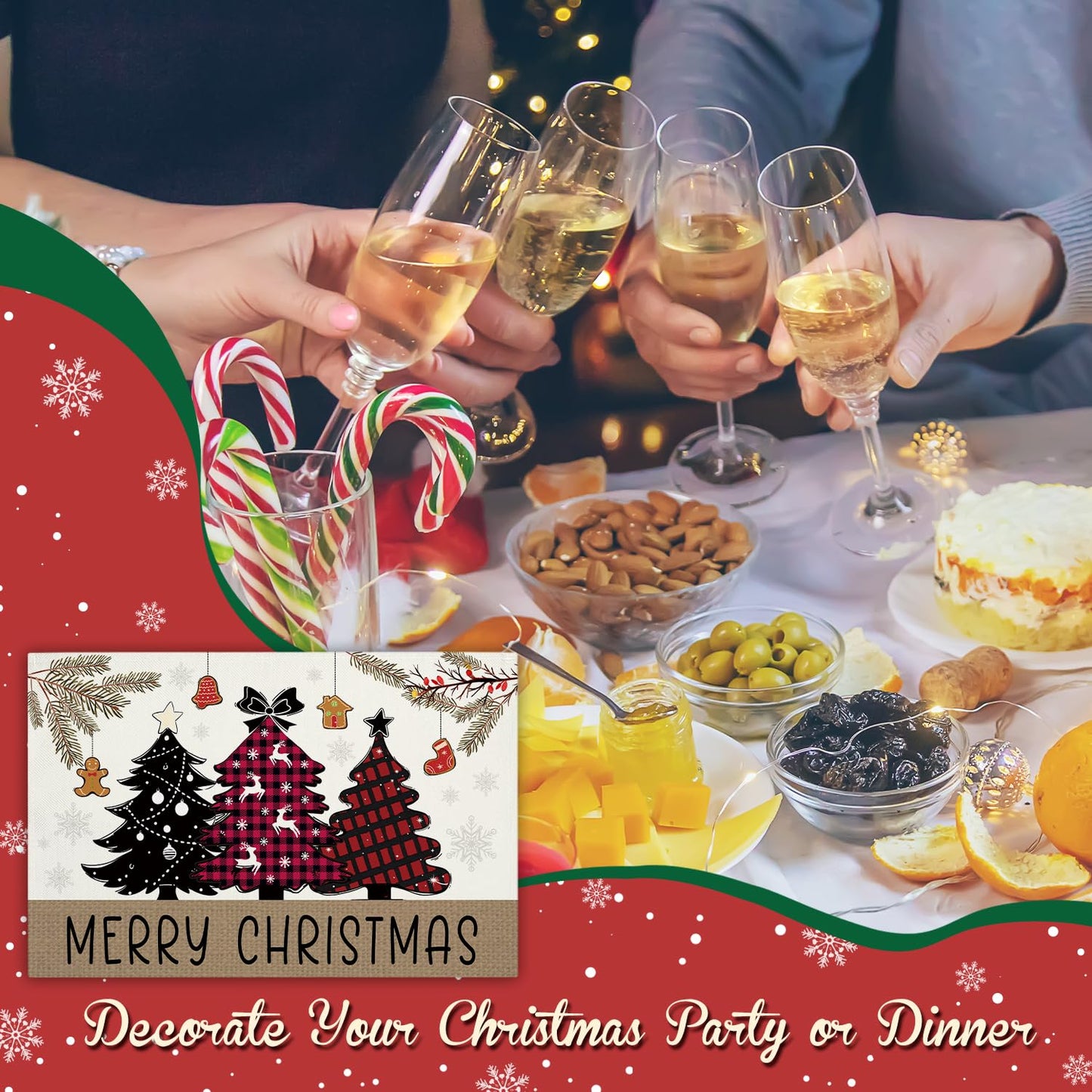 Christmas Tree Snowflakes Placemats Set of 4 Winter Gifts for Christmas Women Rustic Holiday Placemats Decor for Xmas Party Outdoor Home Kitchen Dining Recyclable Table Mats 12x18 inch - DH718