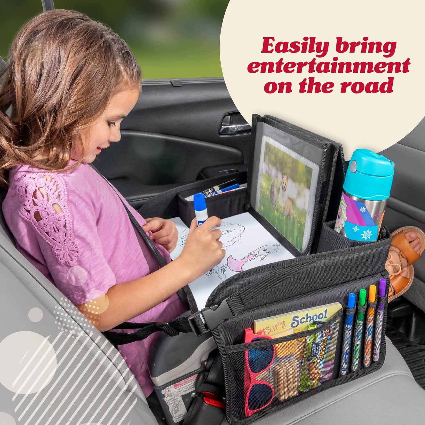 Lusso Gear Kids Travel Tray for Toddler Car Seat, Travel Tray for Kids Car Seat, Lap Tray for Airplane, Travel Desk Essential Accessories, Carseat Table Tray for Kids Road Trip Activities (Black)