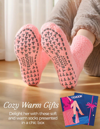 TEHOOK Warm & Cozy Valentines Gifts for Women, Fluffy Fuzzy Plush Sleeping Slipper Socks - Soft Warm Fabric