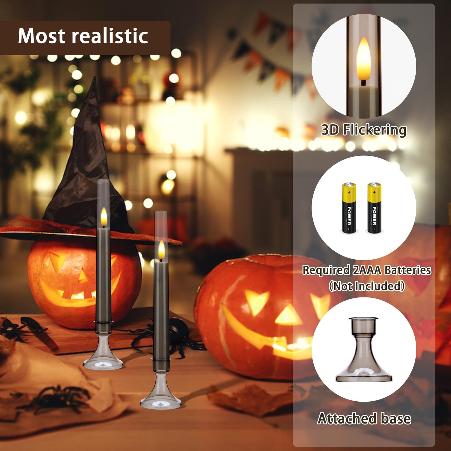 SEHNSY Flameless Taper Candles with Remote and Timer, Battery Operated Window Candles, 6 Pack LED Acrylic Candlesticks with Holders for Home Decor, Christmas Window Decor