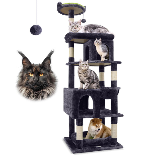 Globlazer Heavy Duty Cat Trees for Large Cats, Sturdy 72in Maine Coon Cat Tree for Large Cats 20 lbs+ Heavy Duty Cat Tower for Adult Biggest Cat with 6 Scratching Posts, Hammock, S72, Dark Gray