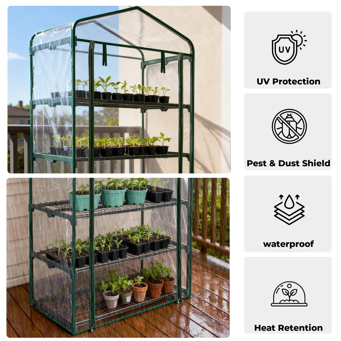 Greens Word Small Greenhouse for Outdoors, Indoor Mini Greenhouse with Plastic Cover, Portable 5 Tier Plant Shelves, Green Houses for Outside Backyard, Winter Plants Warmer, Green, 19″x40″x75″