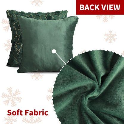 4TH Emotion Christmas Tree Decorative Pillow Covers 18x18 Set of 2, Green Soft Plush Faux Fur Farmhouse Throw Cushion Cases for Xmas Winter Holiday Home Decorations