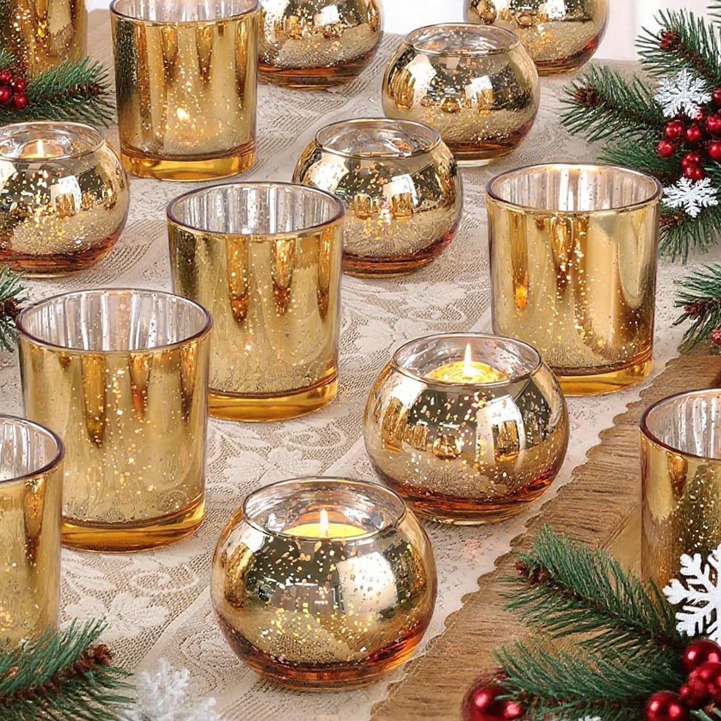12PCS Assorted Gold Votive Candle Holders,Tealight Candle Holders for Table Centerpieces,Home,Bridal Shower,Birthday,Christmas,Thanksgiving Party Table Decor (12, Gold)