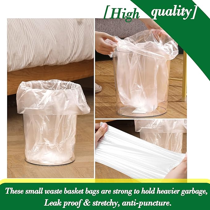 Hommaly 2.6 Gallon 120 pcs Small Clear Trash Bags, Strong 2.5 Gallon Garbage