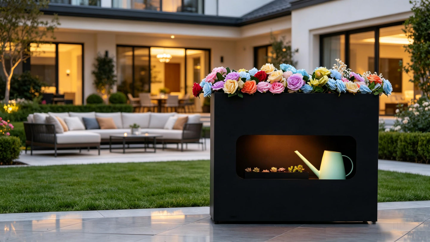 Turviaspact 36x12x28IN Metal Planter Box with LED Intelligence Light Large Black Rectangular Planters for Plant Pots,Plants,Flowers,Privacy Planter for Patio,Front Porch,Balcony,Garden