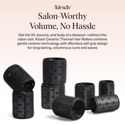 Kitsch Ceramic Thermal Hair Rollers Set 8pcs - Hair Curlers Rollers for Perfect Curls, Hot Rollers kit for long hair, Hair rollers for long hair, Hair Curler & Hair Roller, Ceramic Coated Core, Black
