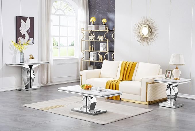 Henf Marble End Table Modern White Faux Marble Sofa Side Table