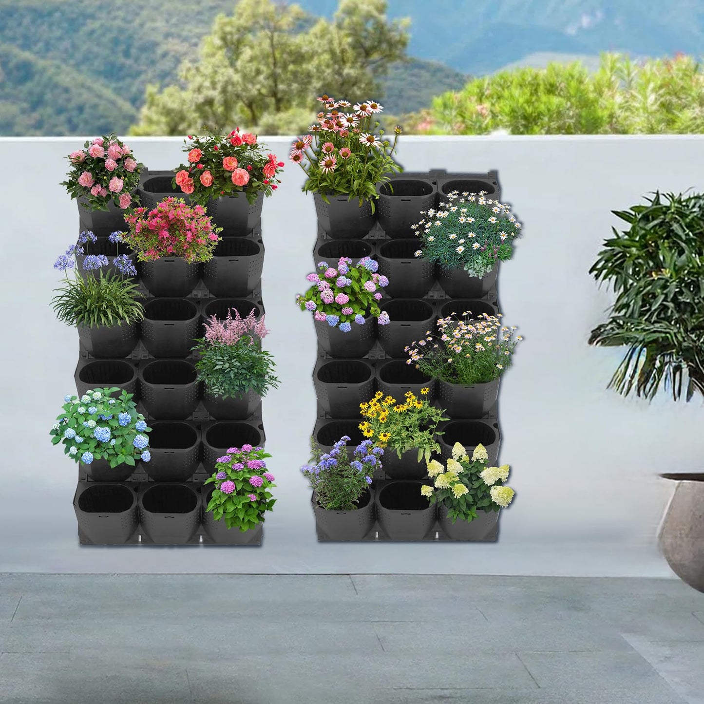 Okasiki 36-Pot Vertical Wall Planter, Self-Watering Stackable Planters for Indoor & Outdoor Use, Perfect for Herbs, Flowers & Vegetables (Black)
