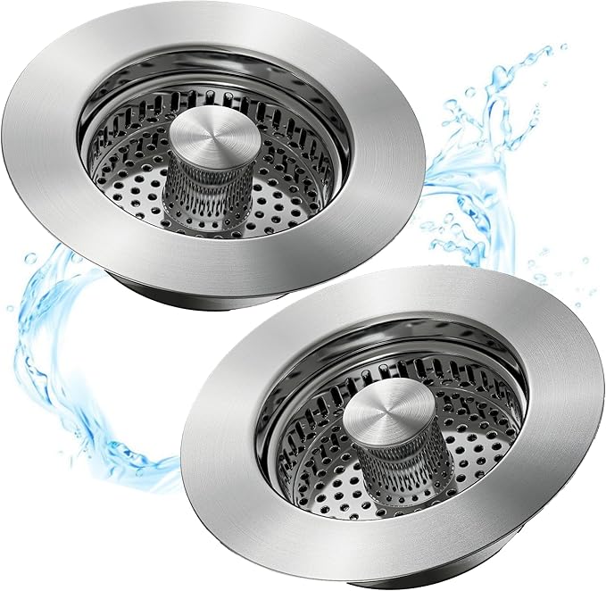 Kitchen Sink Drain Strainer 3 in 1, 304 Stainless Steel Pop Up Sink Stopper