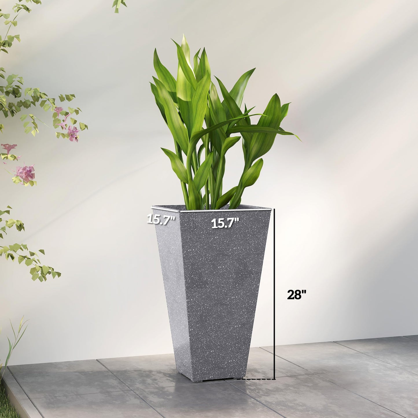 Outsunny 28 Inch Tall Planters for Outdoor Plants, Set of 3 Plastic Flower Pots with Marble Finish and Drainage Holes, Stackable Tapered Large Planters for Indoor Plants, Front Porch Decor, Gray
