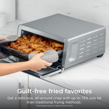 Ninja Flip Toaster Oven & Air Fryer, 8-in-1 Functionality, Flip Up for Storage Space, Large Capacity, Air Fry Basket, Wire Rack, Sheet Pan, Removable Crumb Tray, Stainless, 1800 Watts, SP151 (Renewed)
