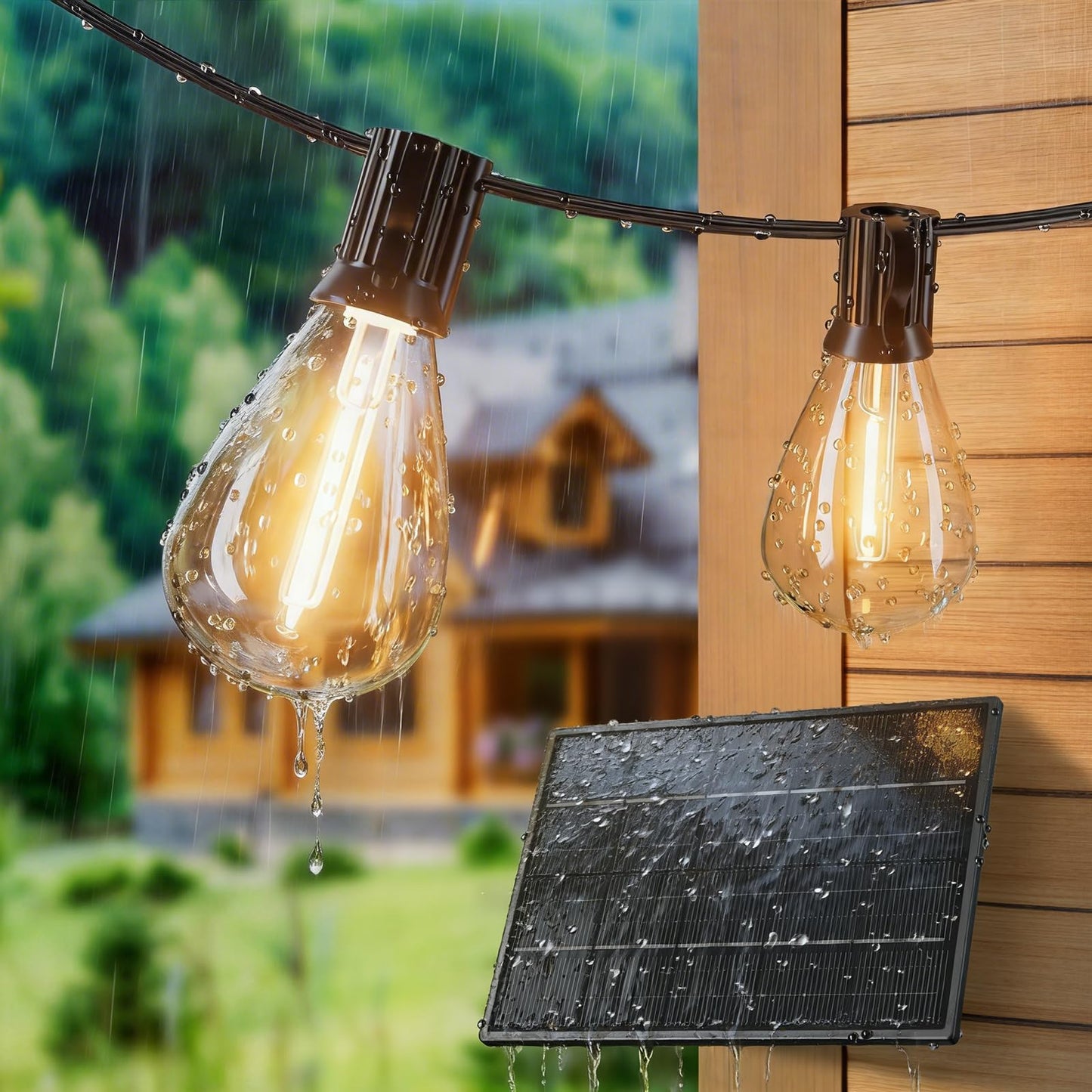 Amzrap 100FT Solar String Lights Outdoor Waterproof, 35+1 LED Shatterproof Bulbs Solar Powered with Remote & USB Port, 3 Light Modes Dimmable Patio Lights for Backyard, Garden, Camping