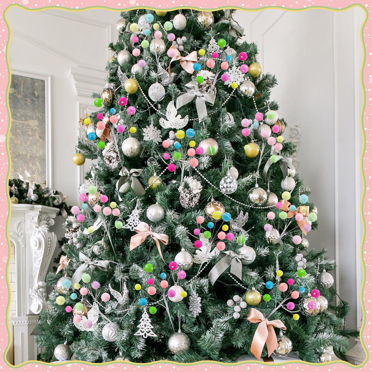 Janinka 8 Pcs Christmas Picks Pastel Christmas Candy Decorations Lollipop Macaron Xmas Tree Picks Xmas Tree Topper Glowing Fur Ball for Vase Fillers DIY Crafts Displays Home New Year