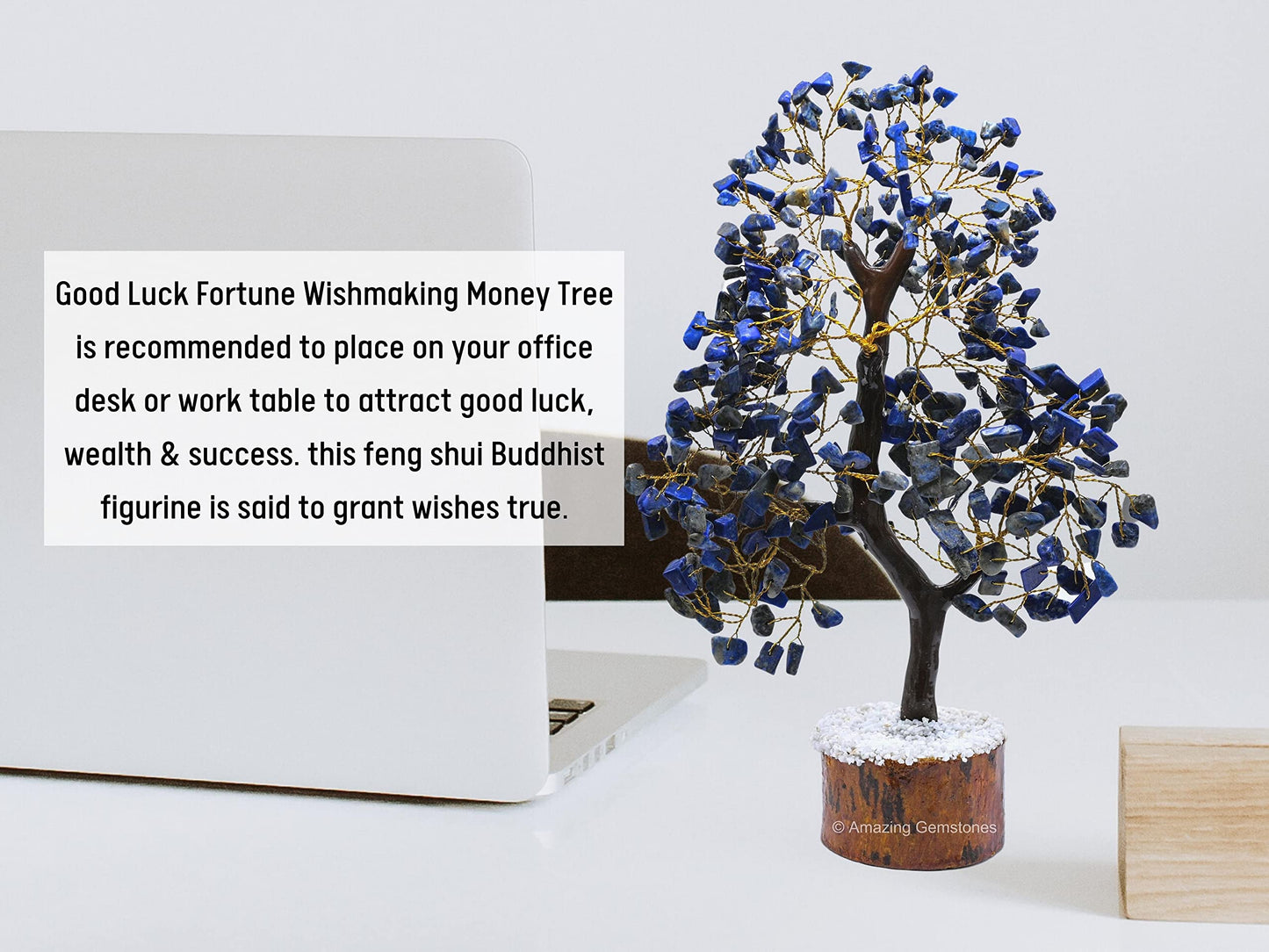 Amazing Gemstone Lapis Lazuli Natural Healing Crystal Bonsai Feng Shui Fortune Money Tree of Life for Home Office Decor, 10-12 Inch