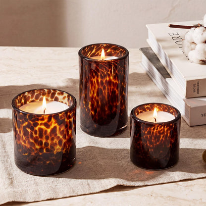 Potchen Set of 3 Tortoise Shell Glass Candle Holder Vase Set 3/4/5" Tealight Pillar Candle Holder Leopard Print Tortoiseshell Cheetah Animal Print for Table Decoration Centerpieces Home Dining Party